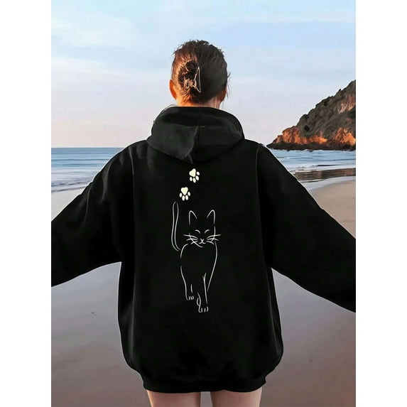 Cat Graphic Hoodie Sweatshirt ,Women's Double-Sided Printed Casual Comfortable Hoodies, Autumn And Winter Casual Versatile Jackets (1 PC)