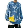thumbnail image 1 of Cat Graphic Men Grandpa Sweater Japanese Gothic Knit Outwear Emo Alt Crew Neck Tops Color: Blue Size: L, 1 of 3