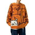 thumbnail image 1 of Cat Graphic Men Grandpa Sweater Japanese Gothic Knit Outwear Emo Alt Crew Neck Tops Color: Orange Size: XXL, 1 of 3
