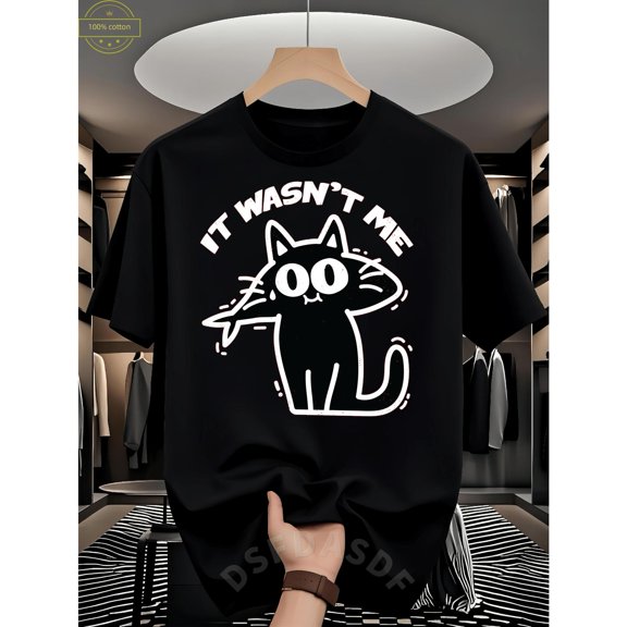 Cat Graphic Tee T-Shirt Cotton Top Comfortable and well-fitting Short Sleeve Crew Neck Black S-5XL