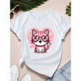 thumbnail image 1 of Cat Graphic Tee T-Shirt Cute Cotton Top Casual Round Neck Short Sleeve Comfortable Apparel White S-5XL, 1 of 5
