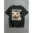 thumbnail image 1 of Cat Graphic Tee T Shirt Top Trendy Breathable Comfortable Casual Short Sleeve Crew Neck Black S-5XL, 1 of 5