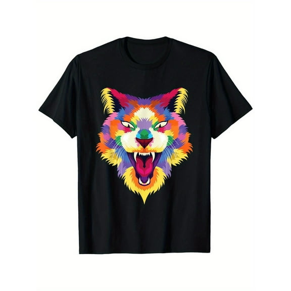 Cat Graphic Tee Vintage T-Shirt Top Cotton Fashion Casual Short Sleeve Round Neck Shirt Black S-5XL