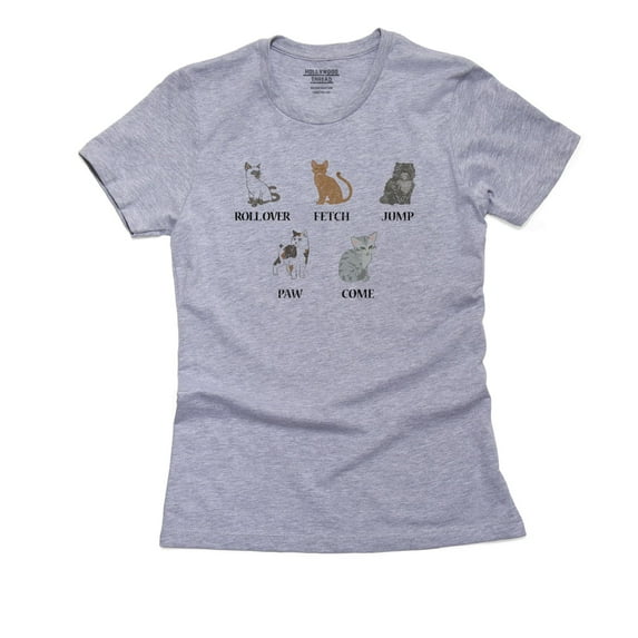 Cat Graphics with Dog Trick Names - Hilarious Rescue Cat Love Women's Cotton Grey T-Shirt