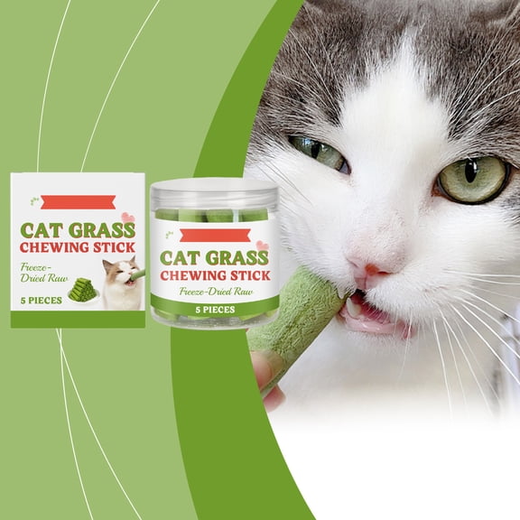 Cat Grass Chewing Stick For Cats, 5Pcs Freeze-Dried Raw Cat Chew Sticks, Pet Dental Care & Molar Toy For Cat Teeth Cleaning & Boredom Relief