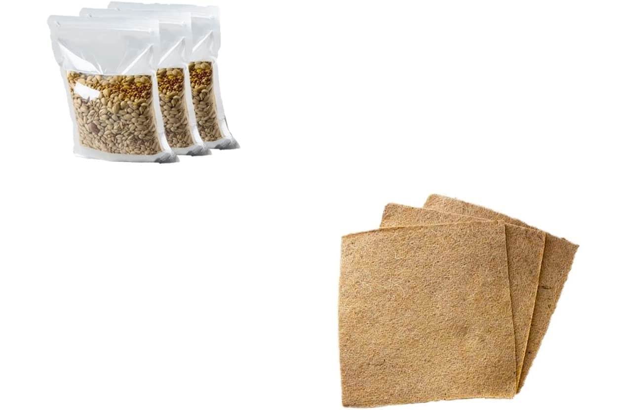 Cat Grass Growing Kit - Organic Seed, Jute Grow Mats, 10 x 10 Grow Container - Great for Indoor or Outdoor Cat, Dogs and Other Pets - Pet Grass (3X Jute Pads and Seeds Refill Kit)