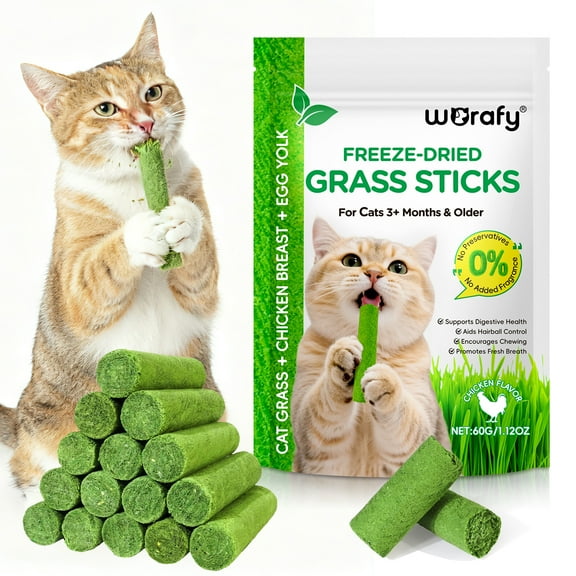 Cat Grass Sticks for Teeth Cleaning & Hairball Removal, Edible Cat Treats, Chicken Flavor 1.12 OZ