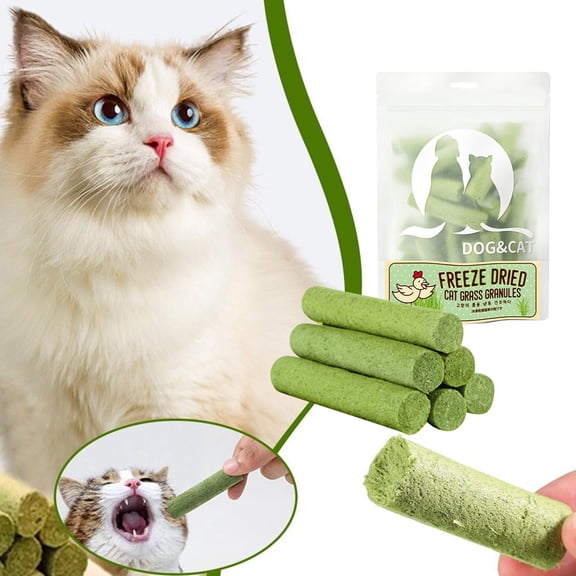 Cat Grass Teething Stick, 10-Count Natural Chew toys for indoor Cats, Cat dental Treats with Catnip for Teeth Cleaning, dental Care & Hairball Management