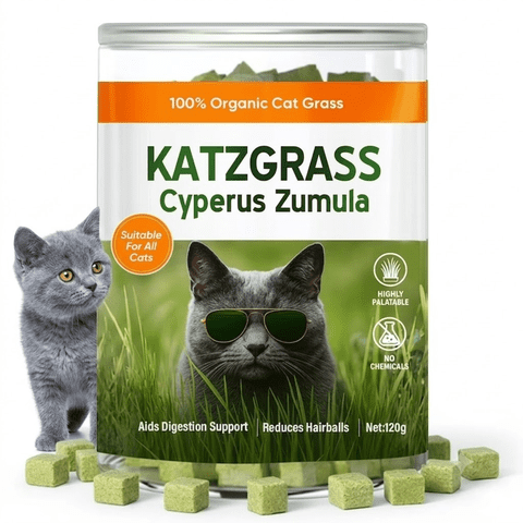 Cat Grass Treats, Cat Grass for Indoor Cats, 100% Organic Hairball Relief & Digestive Support, 120g