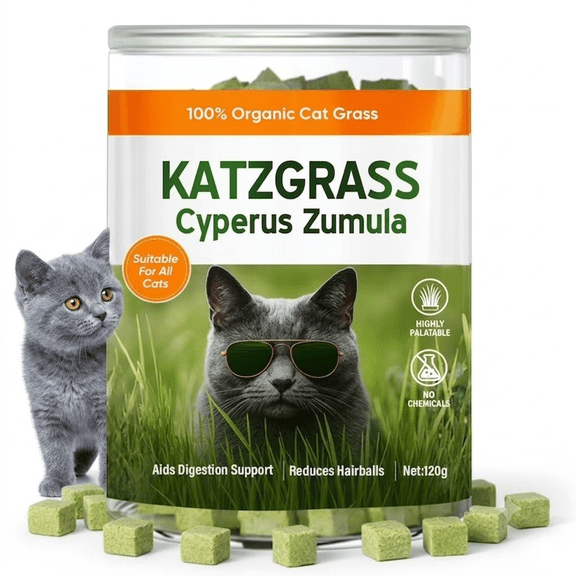 Cat Grass Treats, Cat Grass for Indoor Cats, 100% Organic Hairball Relief & Digestive Support, 120g