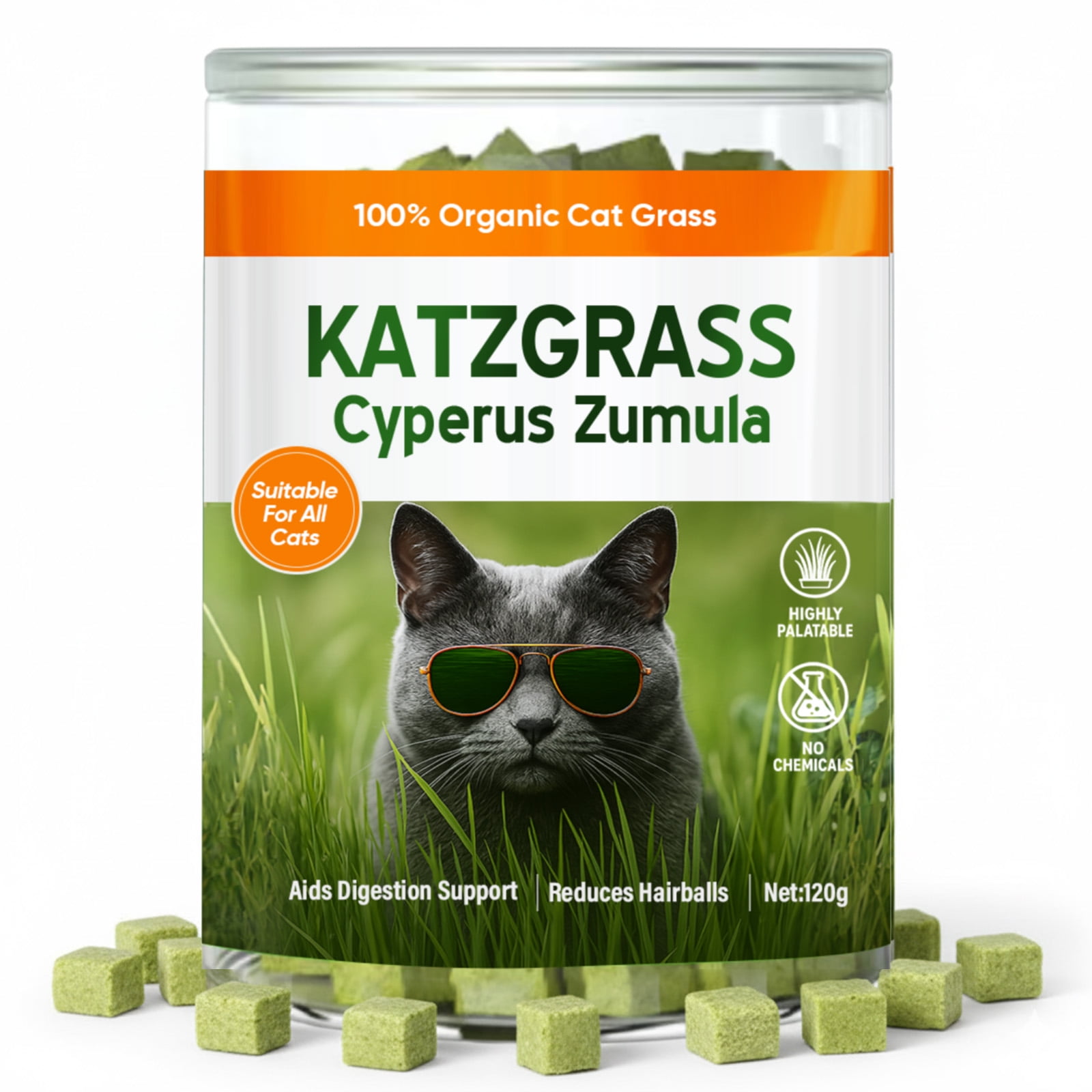 Cat Grass Treats, Cat Grass for Indoor Cats, 100% Organic Hairball Relief & Digestive Support, 120g