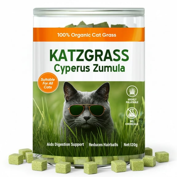 Cat Grass Treats, Cat Grass for Indoor Cats, 100% Organic Hairball Relief & Digestive Support, 120g