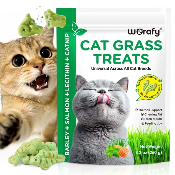 Cat Grass Treats for Hairball Control – Natural Catnip Flavour, Low-Calorie Grass Biscuits Digestive & Dental Care 9.2 OZ