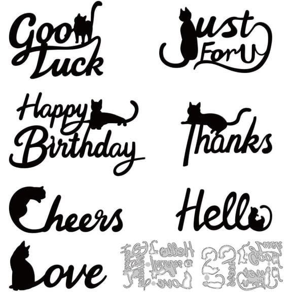 Cat Greetings Words Cutting Dies Card Making Die Stencil Metal Die Cuts Card Scrapbooking Embossing Template Dies for Birthday Greeting Cards Craft Album Invitation Festive Decor