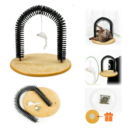 Pet Toys Cat Grooming Arch with Self Scratcher and Massager Brushing Post to Reduce Shedding and Hair