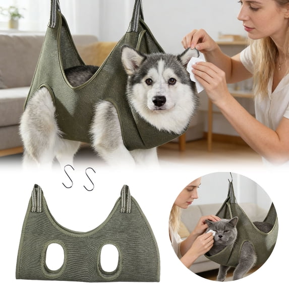 Cat Grooming Hammock Breathable Hanging Harness Restraint Holder for Pet Nail Trimming Cutting Clipping Bathing, Pet Grooming Bag for Medium Dogs and Cats, Grooming for Home Use (Army Green)