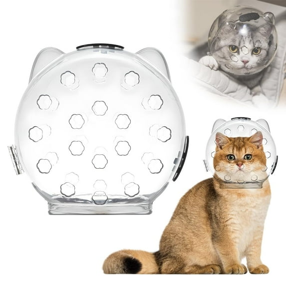 Cat Grooming Mask with Anti-Bite, 2025 New Cat Muzzle for Grooming Mouth Cover Breathable Hood, Transparent Cats Astronaut Helmet for Bath Nail Trimming (S)