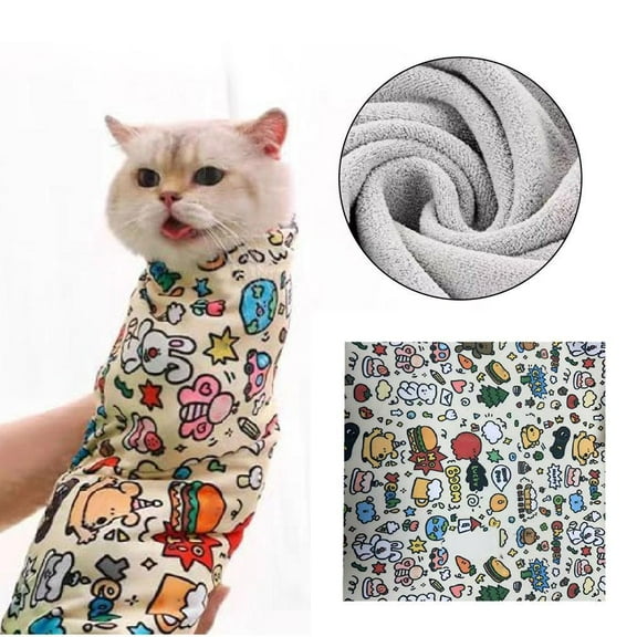 Cat Grooming Restraint Bag - Calming Self-Adhesive Wrap for Nail Trimming, Ear Cleaning, Bathing - Soft Microfiber Interior - Multi-Functional Pet Handling Tool - Multiple Patterns & Sizes