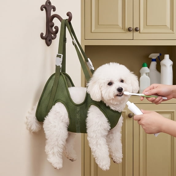 Cat Grooming Sling Hanging Restraint Bag Breathable Hands Free Suspended Support for Cats Small Dogs Bathing Nail Trimming Ear Cleaning Scratch Proof(Green-S)