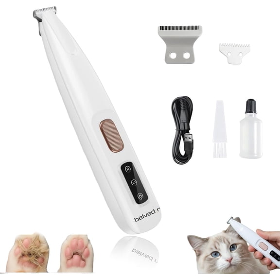 Cat Grooming Trimmer, Multifunctional Pet Hair Trimmer Waterproof Rechargeable Shaver with LED Light for Paws Eyes Ears Face Buttocks for Small Dogs and Cats