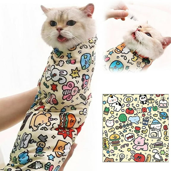 Cat Grooming Wrap,Anti-Escape Cat Swaddle Wrap,Self-Adherent Cat Wrap for Cutting Nails,Multifunctional Anti-Scratch Cat Restraint Wrap L-27.6" (within 15 lbs)