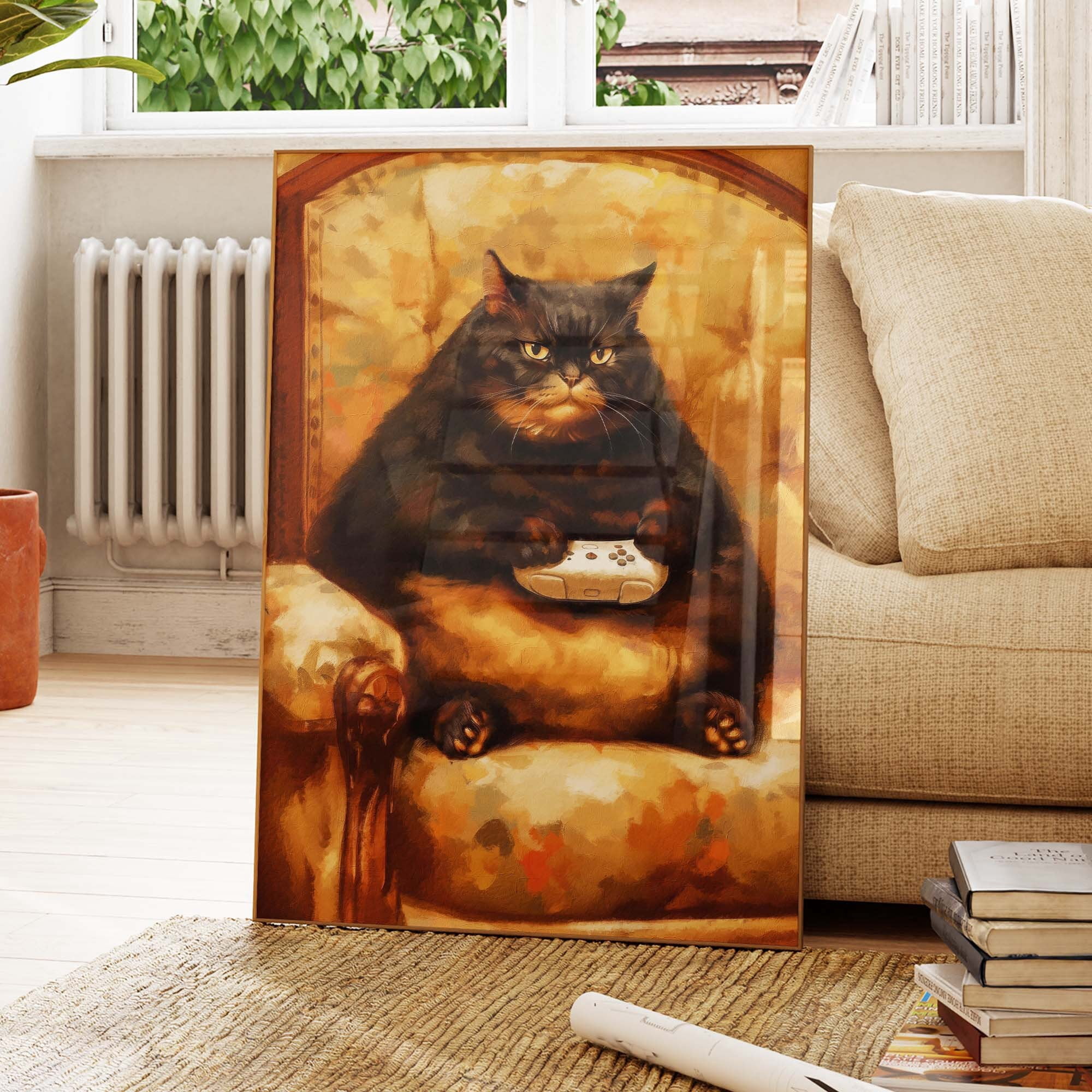 Cat Grumpy Gamer Feline Art For Game Cat Lover Alter Art Man Cave ...