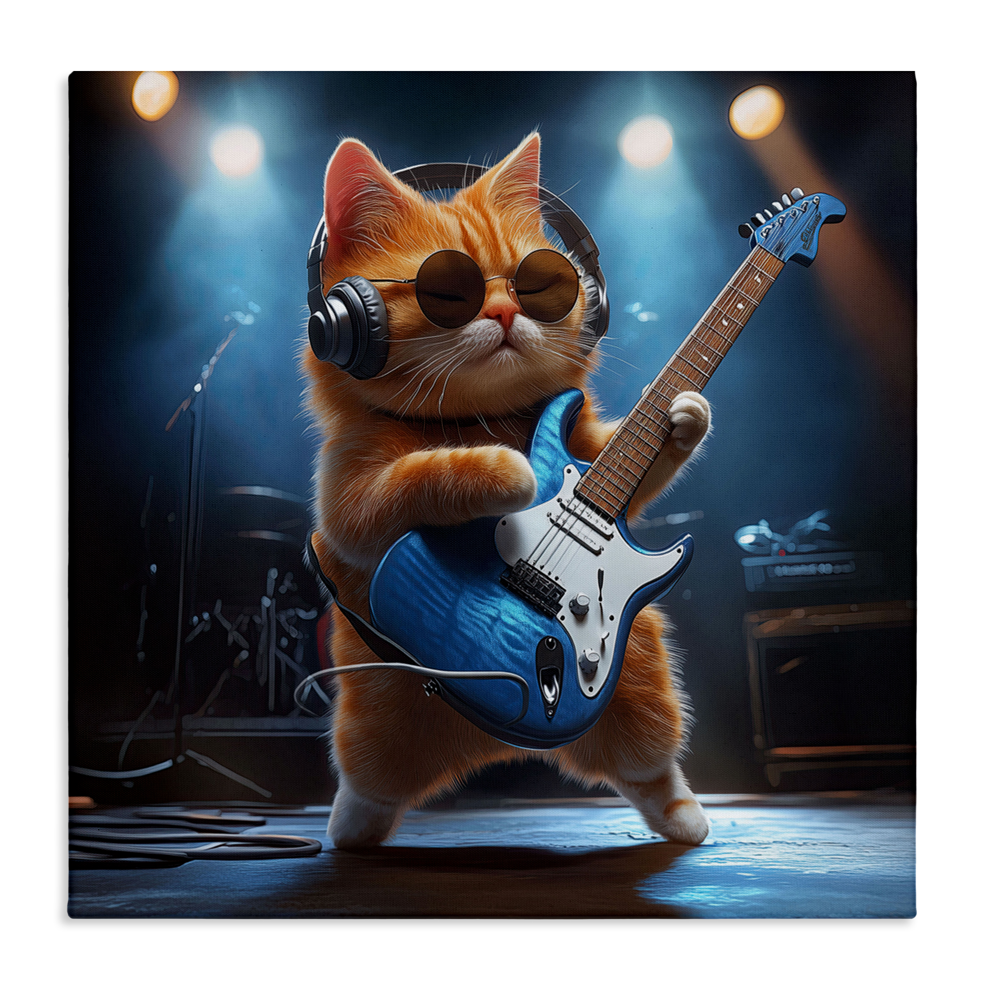 Cat Guitarist in Band Canvas Wall Art, design by Jim Baldwin
