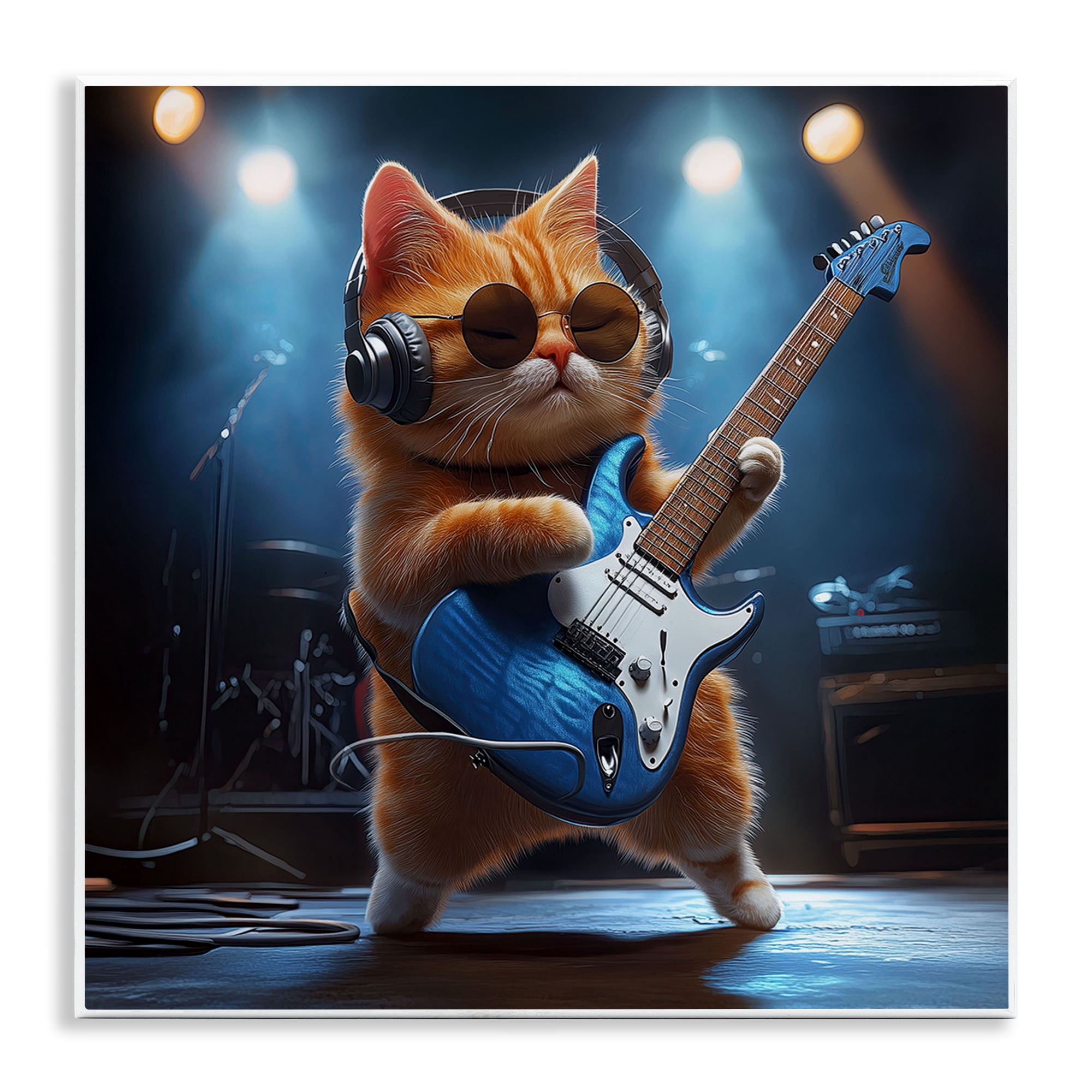 Cat Guitarist in Band Wall Plaque Art, design by Jim Baldwin