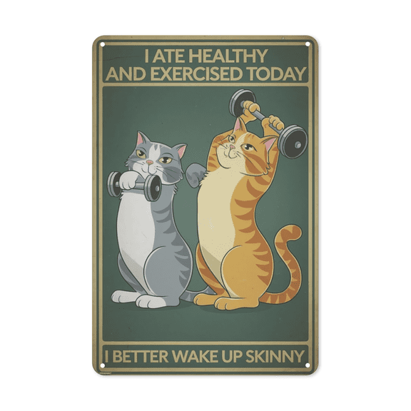 Cat Gym I Ate Healthy And Exercised Today I Better Wake Up Skinny Metal Tin Sign Gym Home Office Bedroom Cat Room Decor Perfect For Hanging Rustic Vintage Finish Weatherproof Coating Gift For Cat