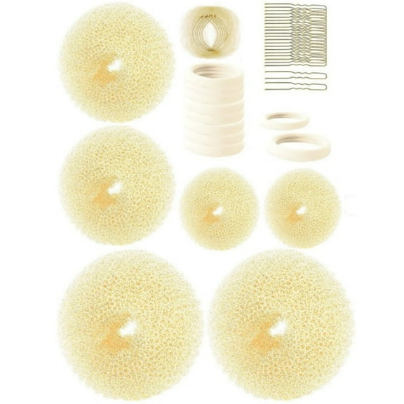 Cat Hair Bun Maker (37 Count, 3.5 inches Large, 3 inches Medium, 2 inches Small, Brown) - Hair Doughnut Shaper for Girls