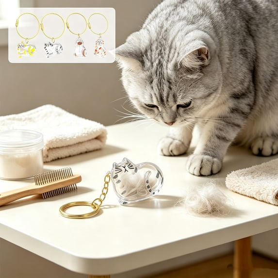 Cat Hair Collector Keychain Charm Memorial Storage Box inch Transparent Window for Pet Hair Keepsake Keyring for Collecting Hair Portable Pet Memory Capsule by MPOISVA