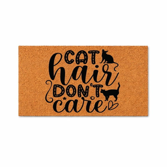 Cat Hair Don’t Care, Cat Silhouette Design - Brown Coir PVC Outdoor Doormat (16x24 inches) 6077