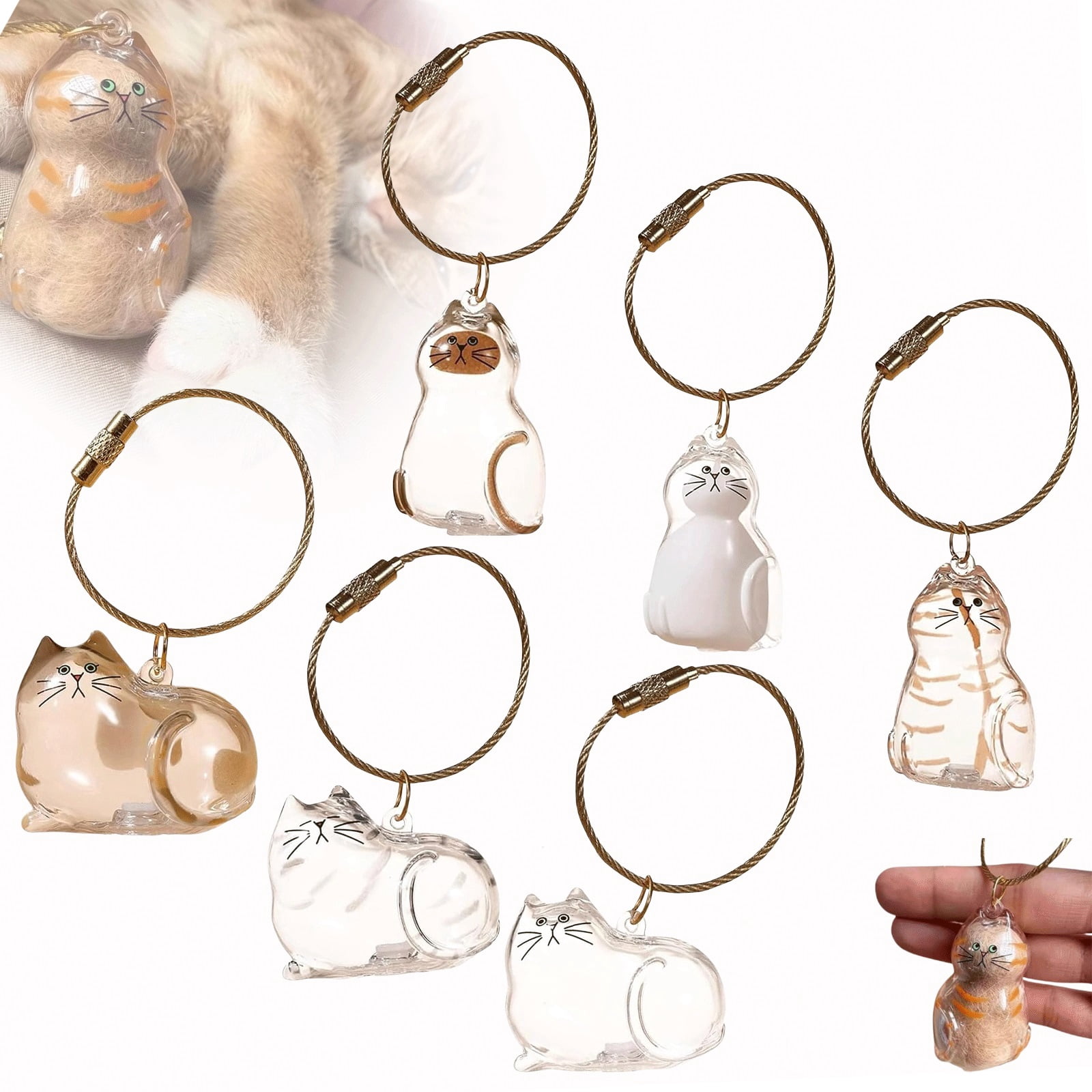 Cat Hair Keepsake Capsule Keychain, Pet Memorial Bottle for Collecting and Storing Cat Hair, Portable Hair Storage Jar for Cat Lovers and Pet Loss Remembrance Gifts