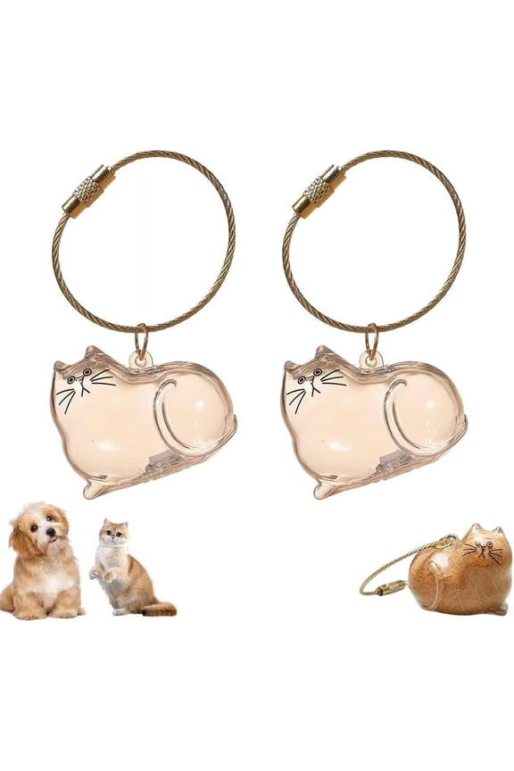 Cat Hair Keychain, Cat Hair Memorial Capsule Keychain, Cute Cat Shaped Pet Memorial Keychain, Transparent Cat Hair Storage Box Pendants for Collecting Cat and Dog Hair for Loss of Furry Friend