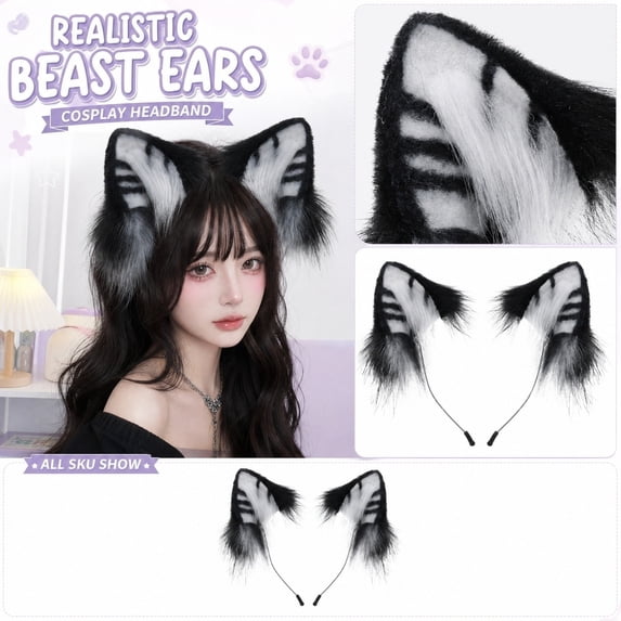 Cat Halloween Accessories, Black Cat for Girls, Kitten Halloween, Halloween Party Favors, 8X8 in Faux Striped Cat Ear Thick Headband, Comfortable Wearable Party Headwear for Daily