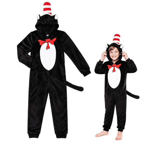 Cat Halloween Cosplay Costume for Kids - Scary Cat Jumpsuit Striped Hat Hooded Onesie Pajamas for Boys Girls Party Outfits Halloween Birthday Party Cosplay