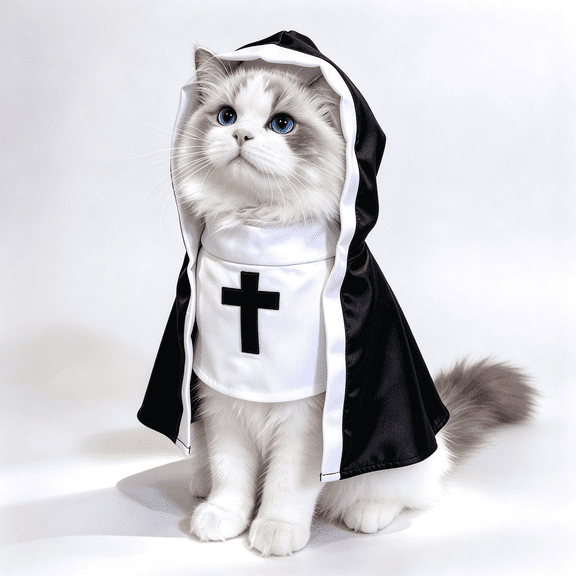 Cat Halloween Costume, Funny Nun Dress for Cats & Small Dogs, Adorable Pet Clothing, S Size 6.3x11.02 in