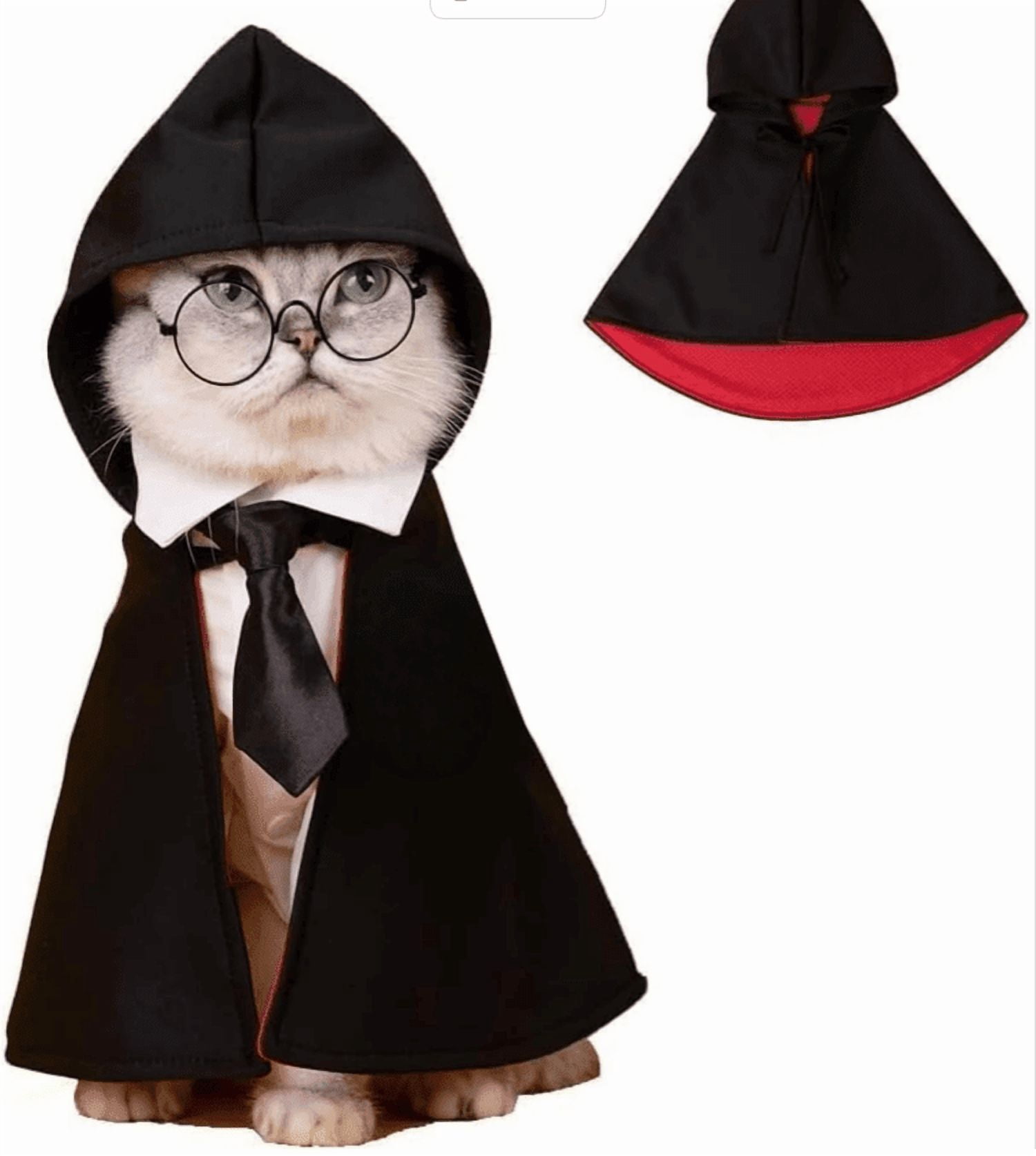 Cat Halloween Costume, Pet Wizard Costumes Mantle Magician Cosplay Clothes with Bowtie & Glasses Set, Festival Party Apparel for Small Pets Cats Dogs