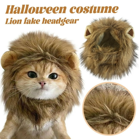 Cat Halloween Costumes - Adjustable Lion Mane Wig Pet Costumes for Cats (S)