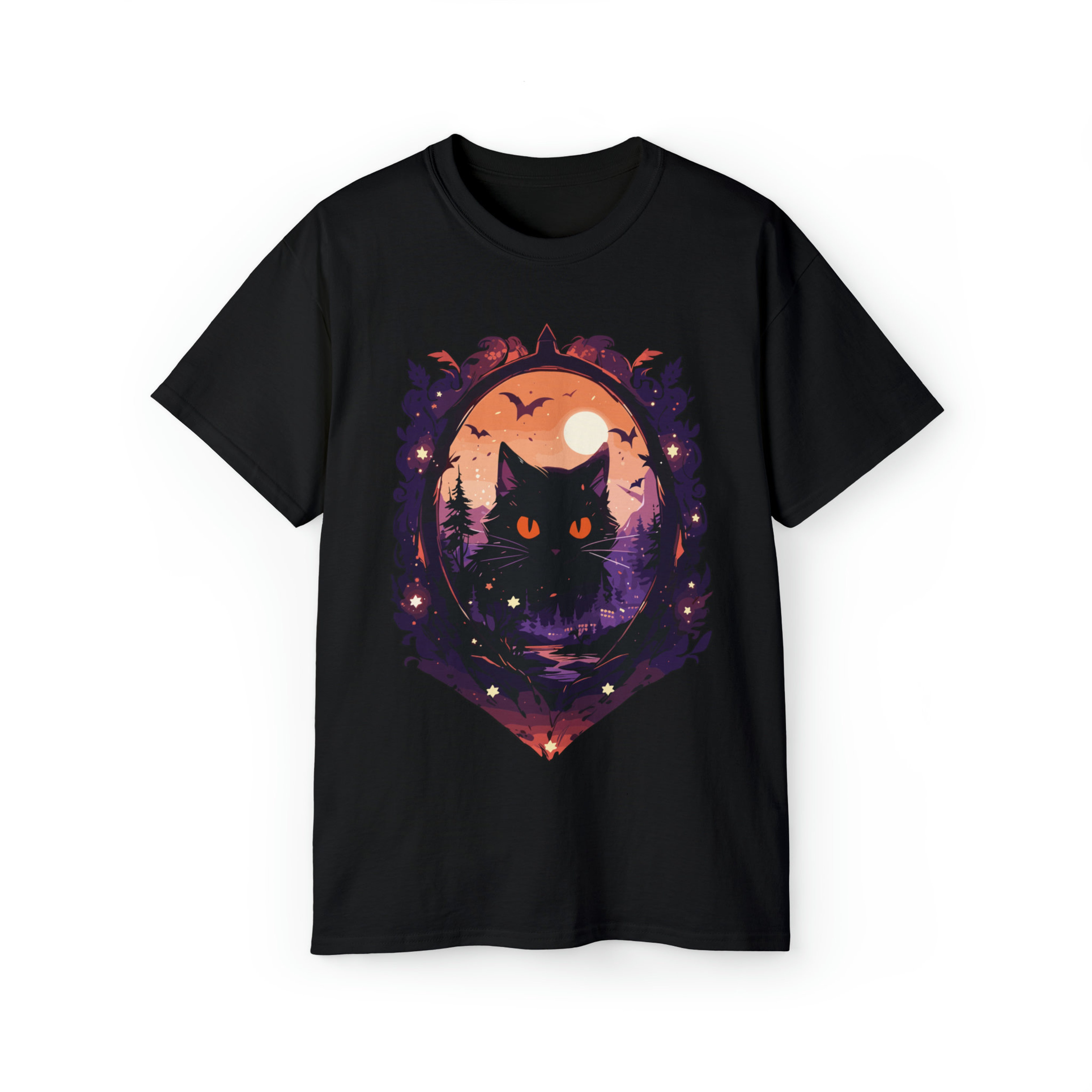 Cat Halloween Mirror TShirt, Cute, Cartoon, Scary