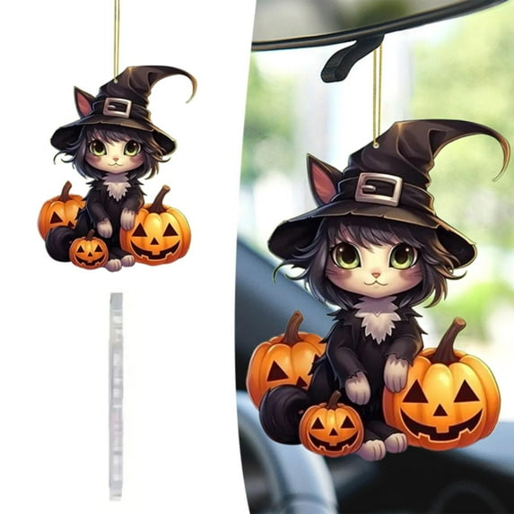Cat Halloween Ornaments Christmas Tree Pendants Car Rear View Hanger 2D Acrylic Decoration