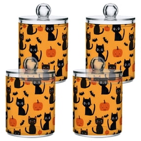Cat Halloween Pattern Plastic Storage Jar 4 Pack Clear Translucent Canisters Dustproof Lid