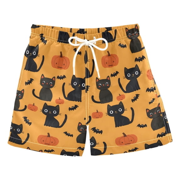 Cat Halloween Pattern Swim Trunks Quick Dry Beach Pool Board Shorts Lightweight Stylish Print Sizes 2T to XL