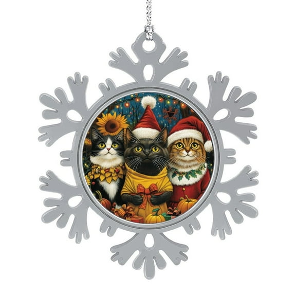 Cat Halloween Thanksgiving Christmas Snowflakes Ornaments Cartoon Cat Christmas Keepsake Elegant Christmas Hanging Ornaments Gifts Keepsake for Family Xmas Ornament 3"