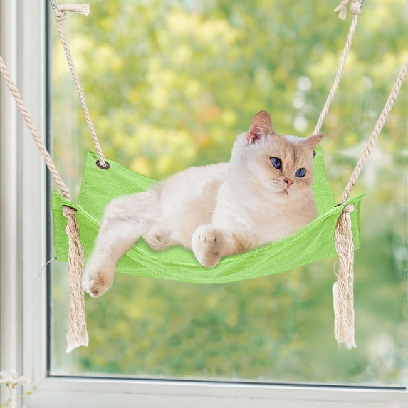 Cat Hammock Bed Breathable Linen Hanging Pet Bed with Cotton Ropes, Reversible Adjustable for Cages,Windows,or Walls Machine Washable for Cats Small Pets(18.5*18.5Inch)