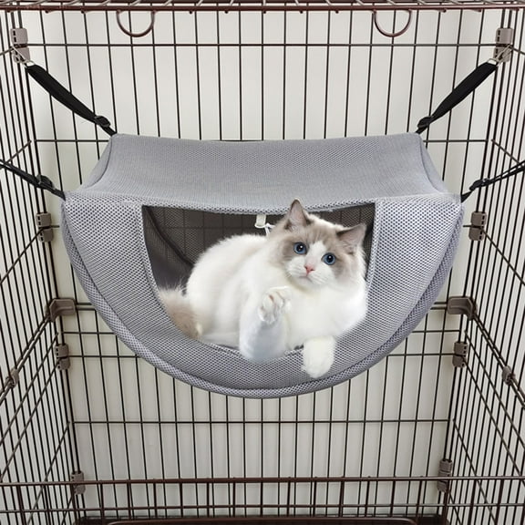 Cat Hammock Bed Breathable Mesh | Soft Mercery Material | Thickened Washable Mat | Easy Install | Stylish Indoor Hanging Lounge | 35x25x18cm | Gray Beige Coffee | 1 Pack