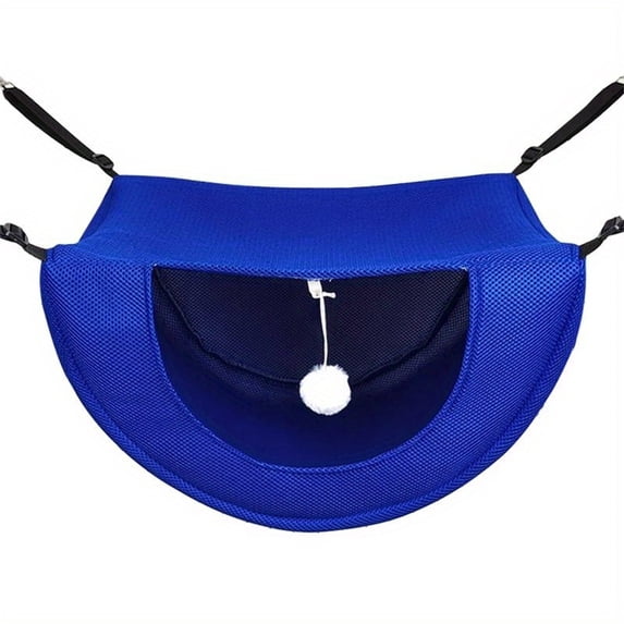 Cat Hammock Bed for Cage, Breathable Mesh Cat Bed with Hanging Straps, 4 Season Use Cat Lounger with Toy Ball, Blue - Suitable for Small Cats, Ideal for Cat Cage, Cat Tree, Window Perch