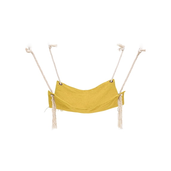 Cat Hammock Bed, Pet Cat Supplies, Rope Hammock, 18.5*18.5*19.7in, Yellow, Cotton Linen, Tassel, Hanging Swing, Cage Mounting, 1 Pc