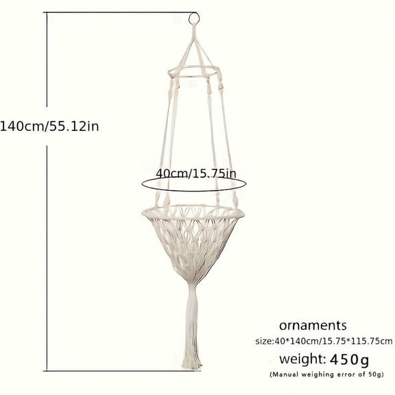 Cat Hammock Bed with Hand-Woven Rope Basket, Hanging Pet Swing Nest, Ivory, 15.75 in
