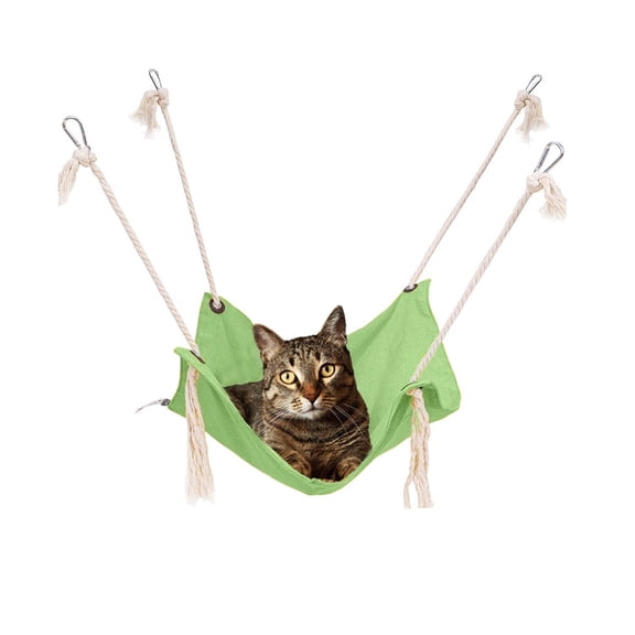Cat Hammock, Breathable Pet Cage Hammock, Cat Hanging Bed with Metal Carabiners and Tassels, Cat Hanging Hammock for Cage, Hammocks for Kittens, Rabbits, Small Dogs (Green)